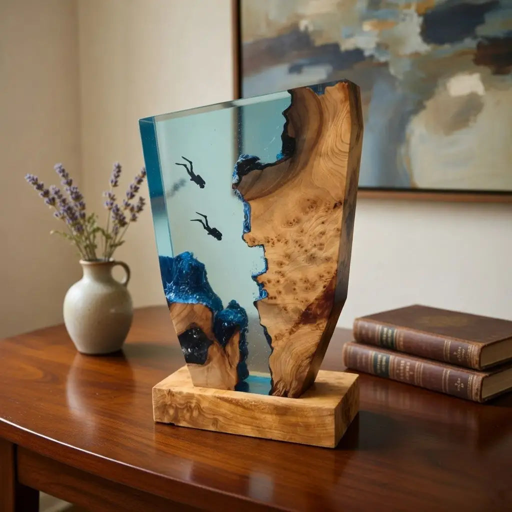 Seabed World Diving Cave Resin Table Light Creative Art USB Night Light