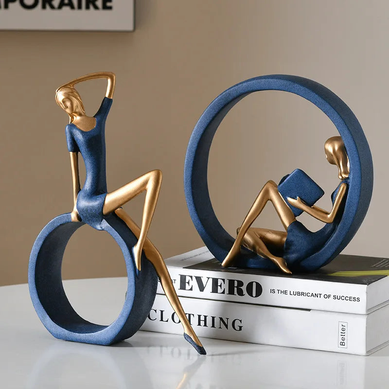 Yoga Reading "OK" Girl Ornament Modern Resin Literary Sculpture