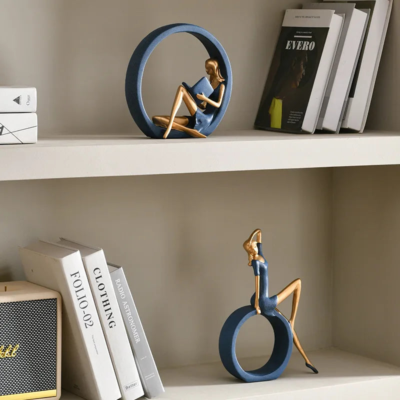 Yoga Reading "OK" Girl Ornament Modern Resin Literary Sculpture