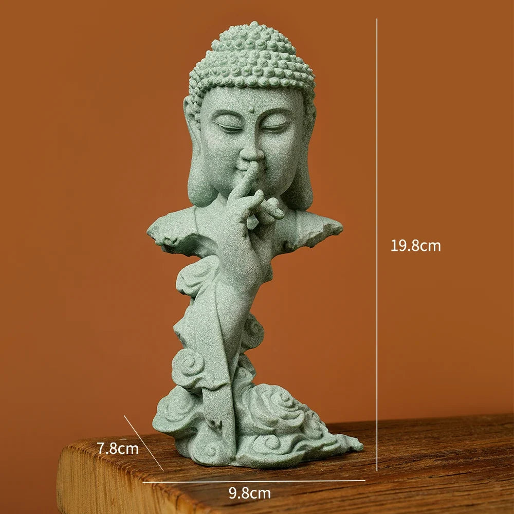 Serene Zen Buddhist Statue Natural Green Sandstone Desktop Decor