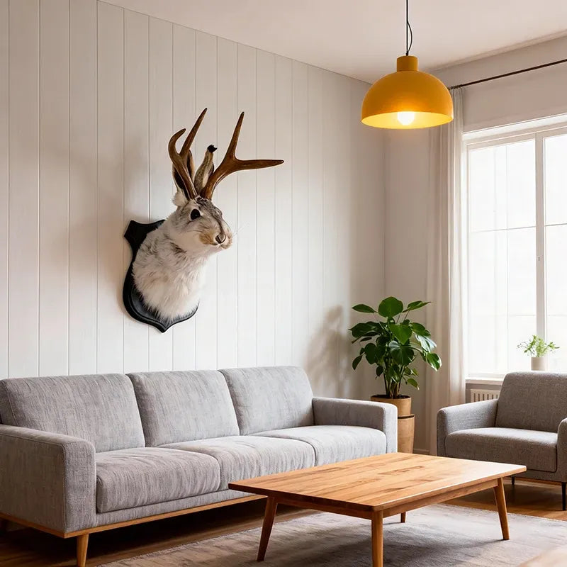 Jackalope Bunny Head Wall Mount – Rustic Antler Decor