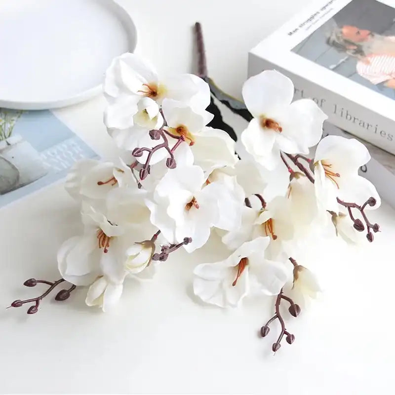 Silk Magnolia Artificial Flowers - 5 Forks 20 Heads Vase Floral Decor