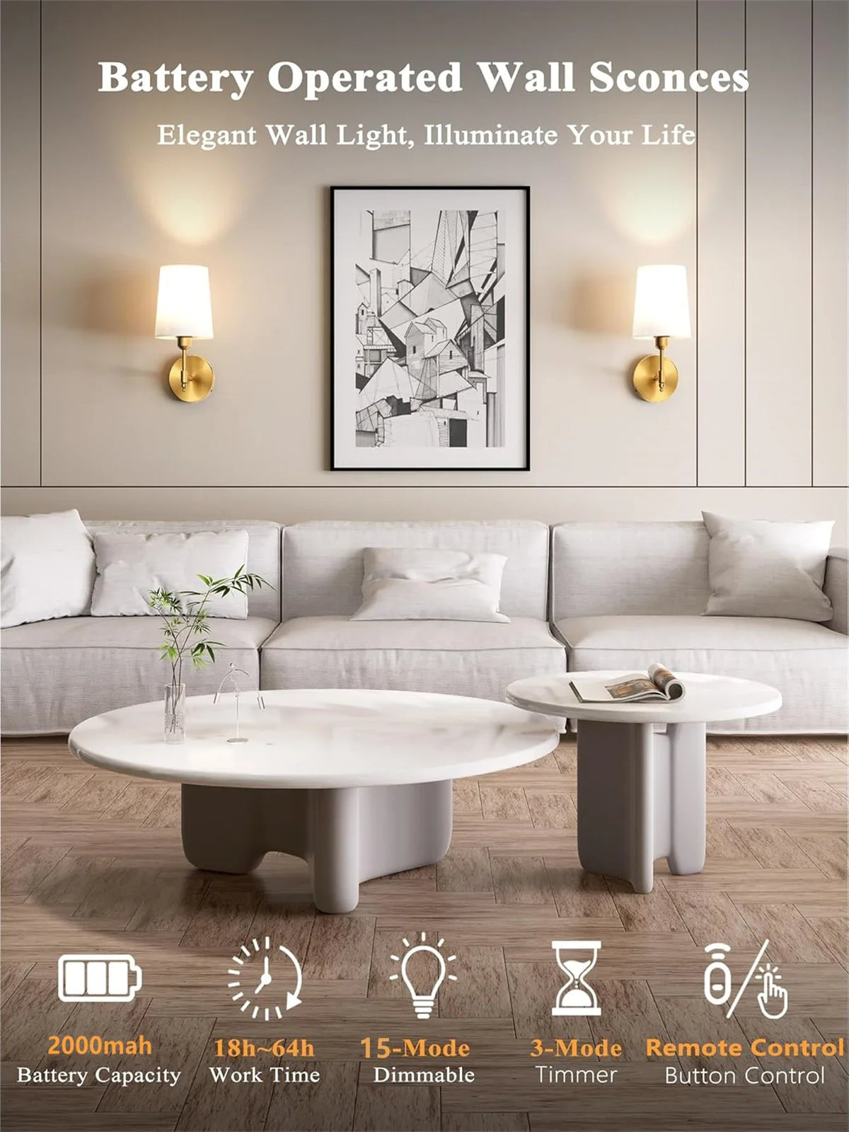 Wireless Rechargeable Wall Lamp – 15-Color Dimmable & Remote