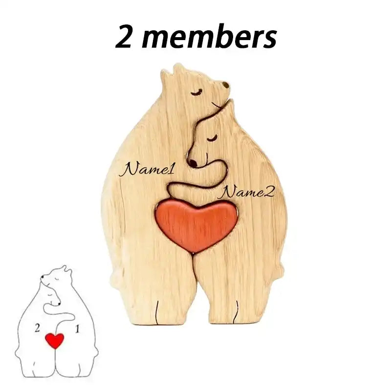 Personalized Wooden Bear Family Puzzle - Laser Engraved Home Decor