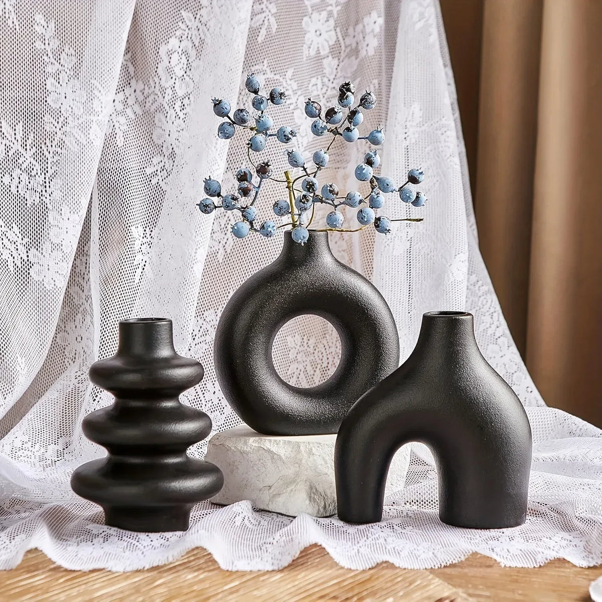 Boho Ceramic Vase Set – Minimalist Neutral Decor Trio