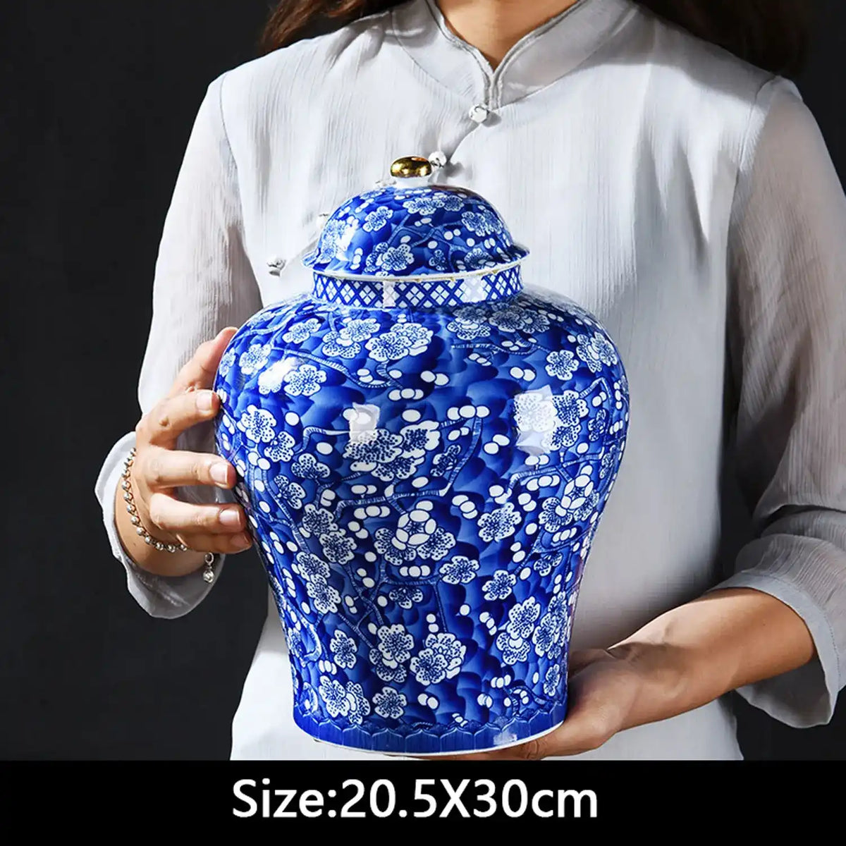 Handcrafted Ceramic Cremation Urn - Blue & White Plum Blossom