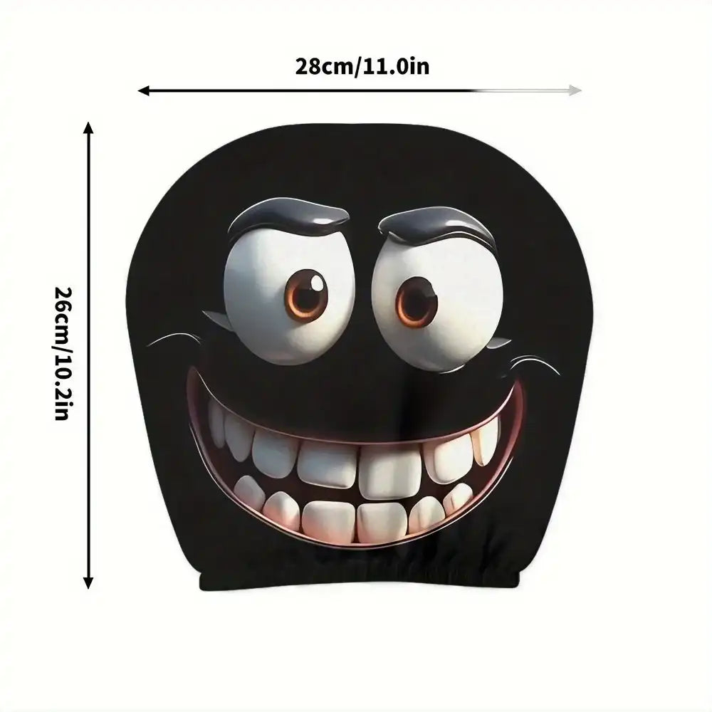 Crazy Smiley Face Car Headrest Covers - Set of 2, Funny Cartoon Troll Face Design
