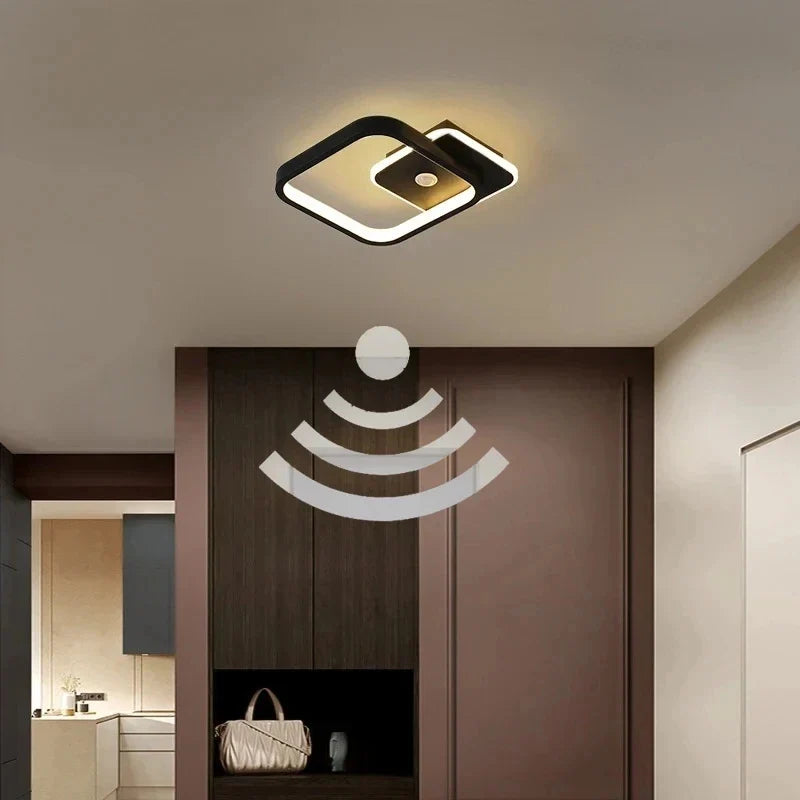 Modern Black PIR Motion Sensor Ceiling Light - Smart Indoor Induction Lamp