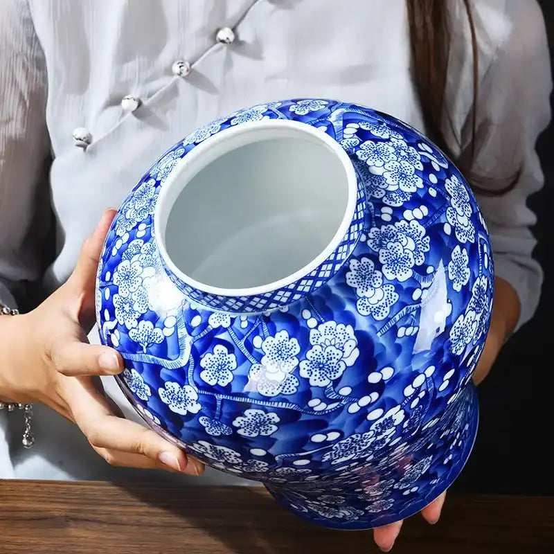 Handcrafted Ceramic Cremation Urn - Blue & White Plum Blossom