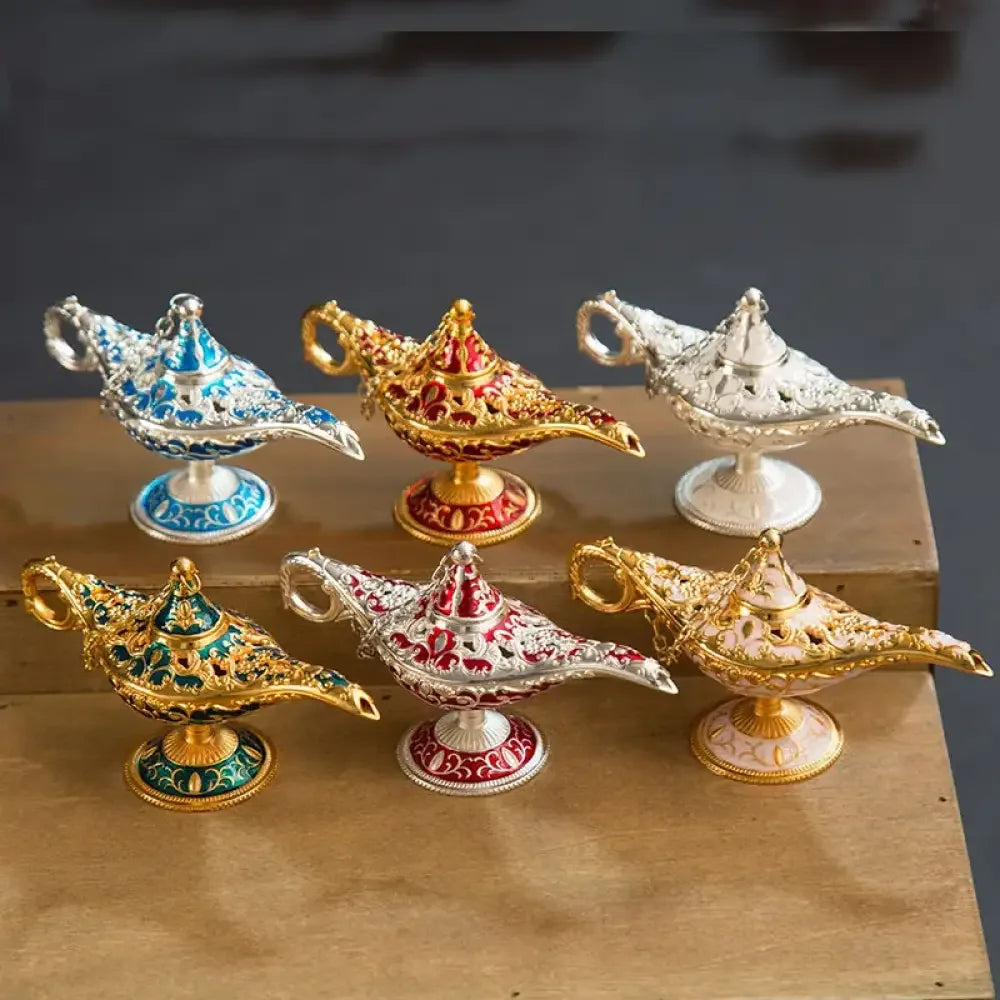 Classic Rare Hollow Legend Aladdin Magic Genie Lamps Incense Burners Retro
