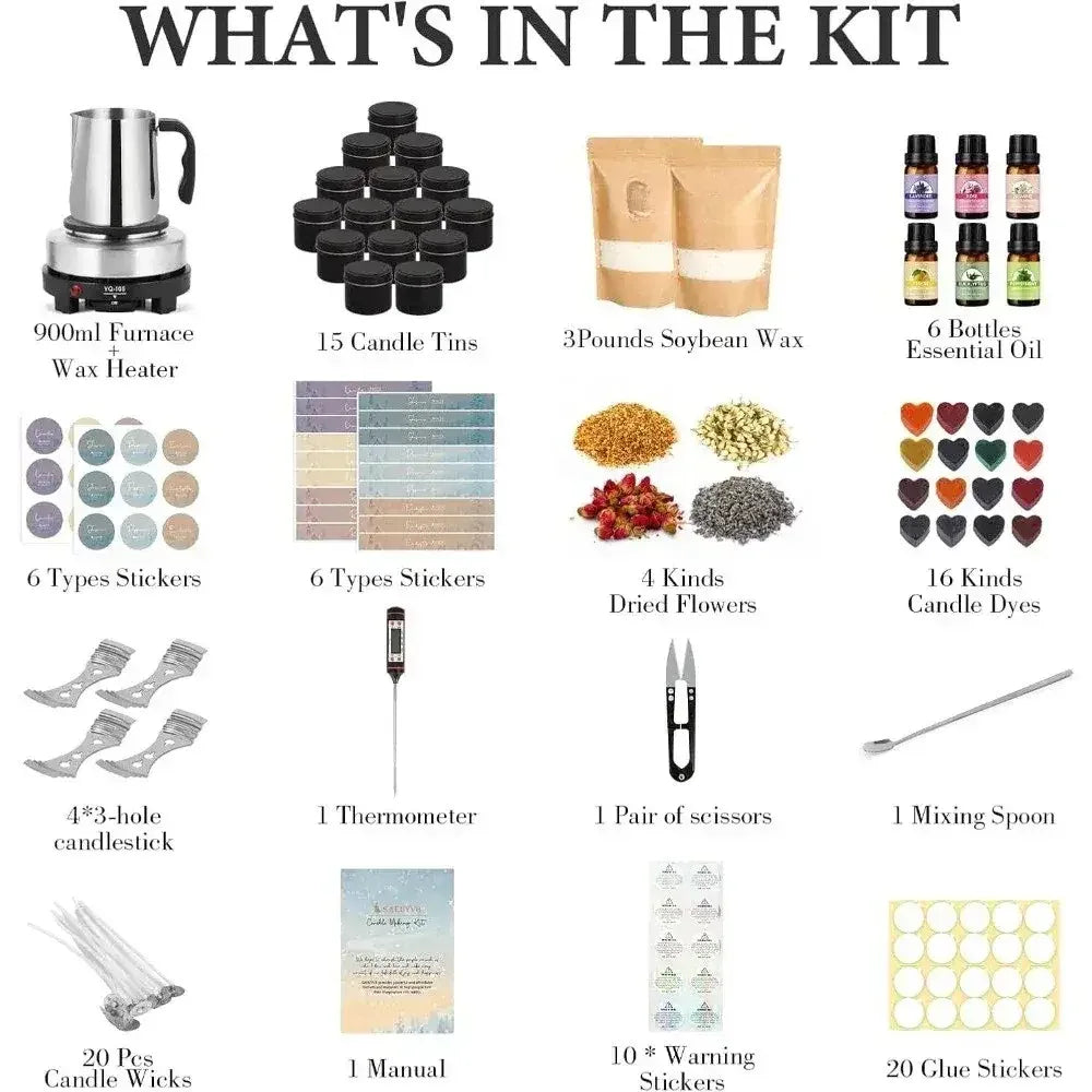 Complete Candle Making Kit with Wax Melter & Supplies – DIY Soy Wax Candle Kit for Adults Beginners
