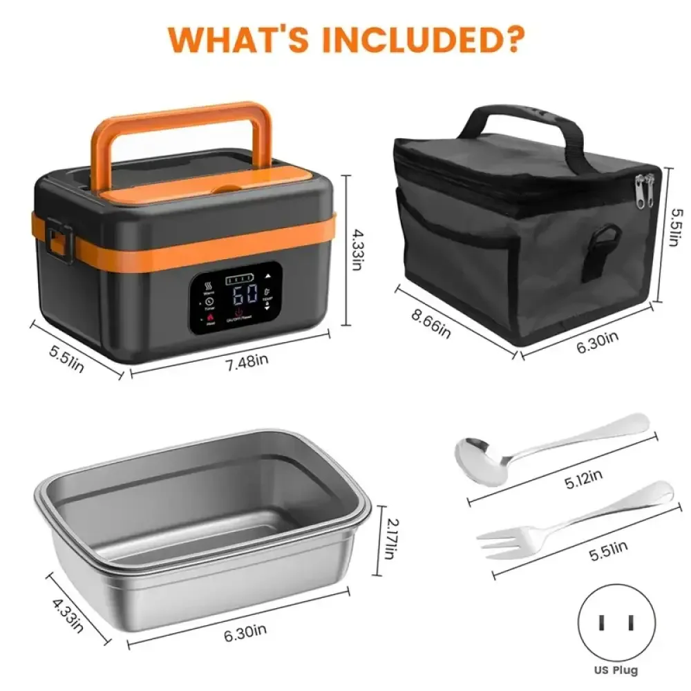 Cordless Electric Lunch Box – Rechargeable Self-Heating Food Warmer with 16000mAh Battery for Work, Travel, Car, and Office