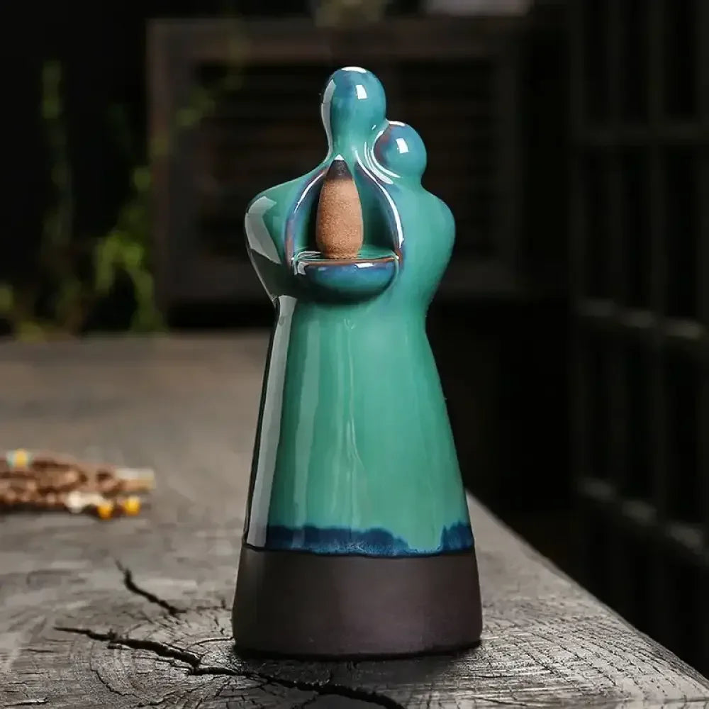 Ceramic Lover Backflow Incense Burner Romantic Censer & Stick Holder Decor