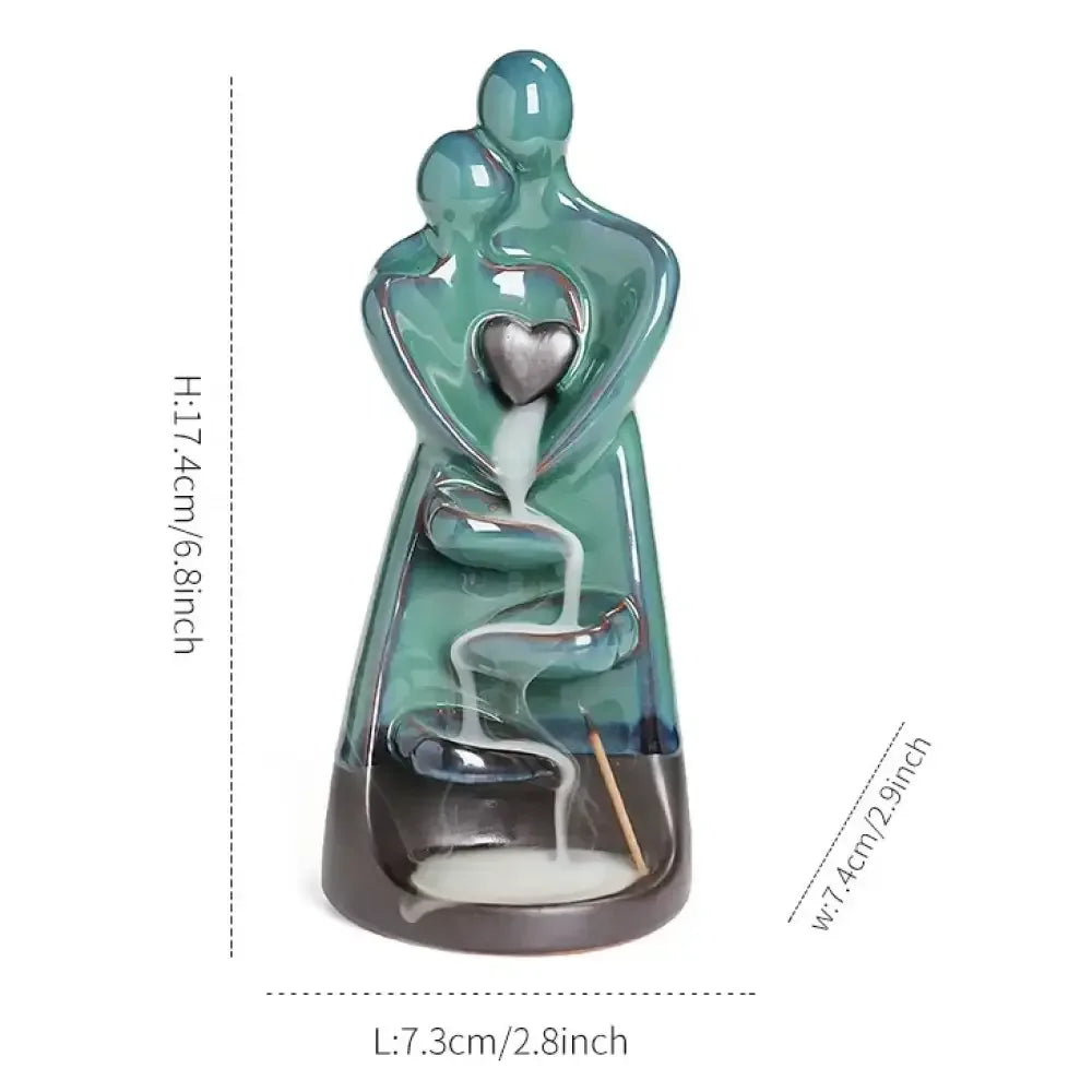 Ceramic Lover Backflow Incense Burner Romantic Censer & Stick Holder Decor
