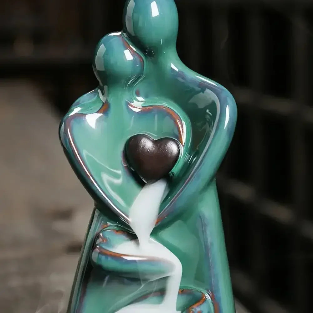 Ceramic Lover Backflow Incense Burner Romantic Censer & Stick Holder Decor