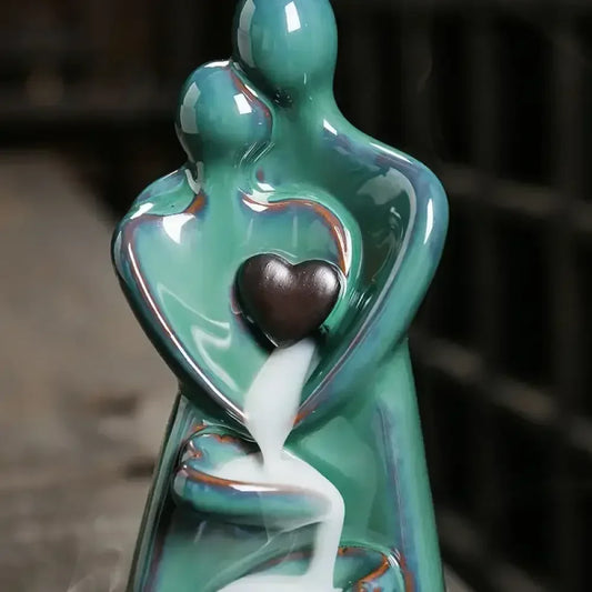 Ceramic Lover Backflow Incense Burner Romantic Censer & Stick Holder Decor