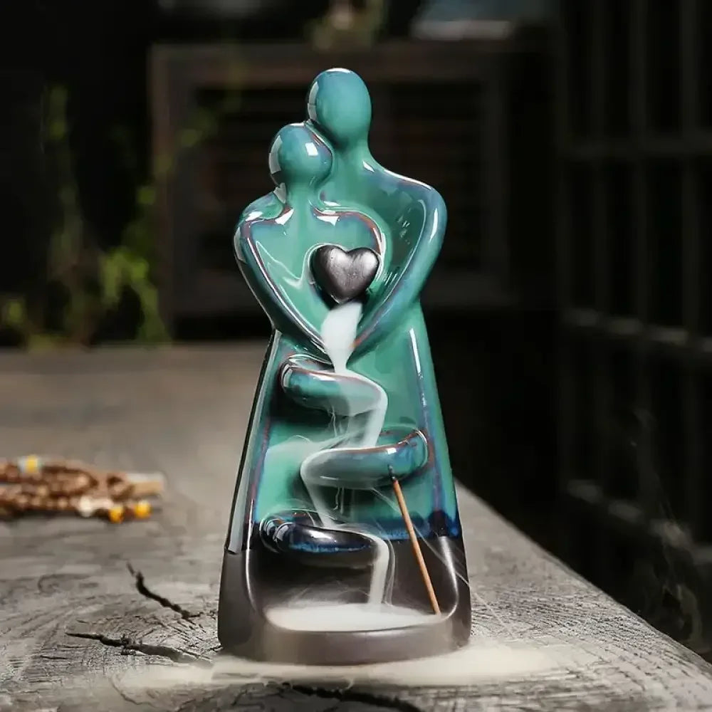 Ceramic Lover Backflow Incense Burner Romantic Censer & Stick Holder Decor