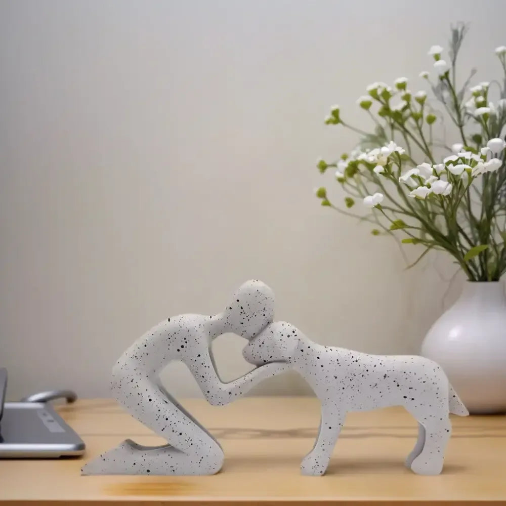 Creative Dog and Owner Resin Statue Pet Lover Home Decor Gift