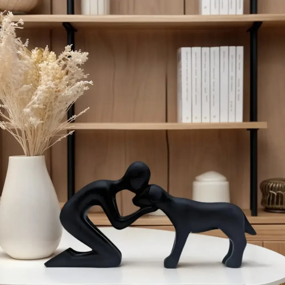 Creative Dog and Owner Resin Statue Pet Lover Home Decor Gift