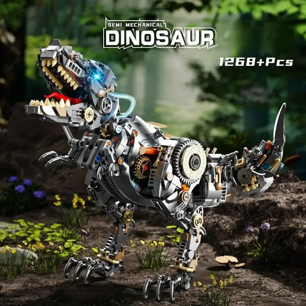 Jurassic Mechanical T-Rex Building Blocks Kit Light-Up Dinosaur Model Assembly