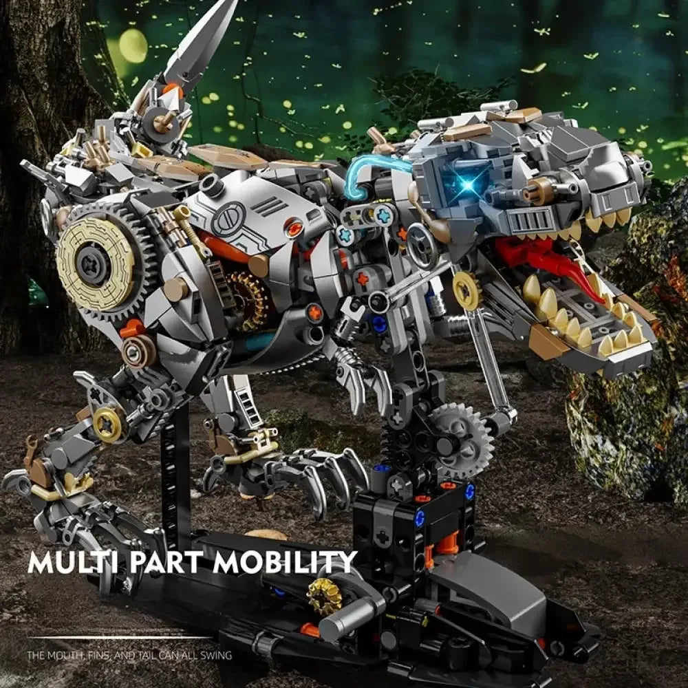 Jurassic Mechanical T-Rex Building Blocks Kit Light-Up Dinosaur Model Assembly
