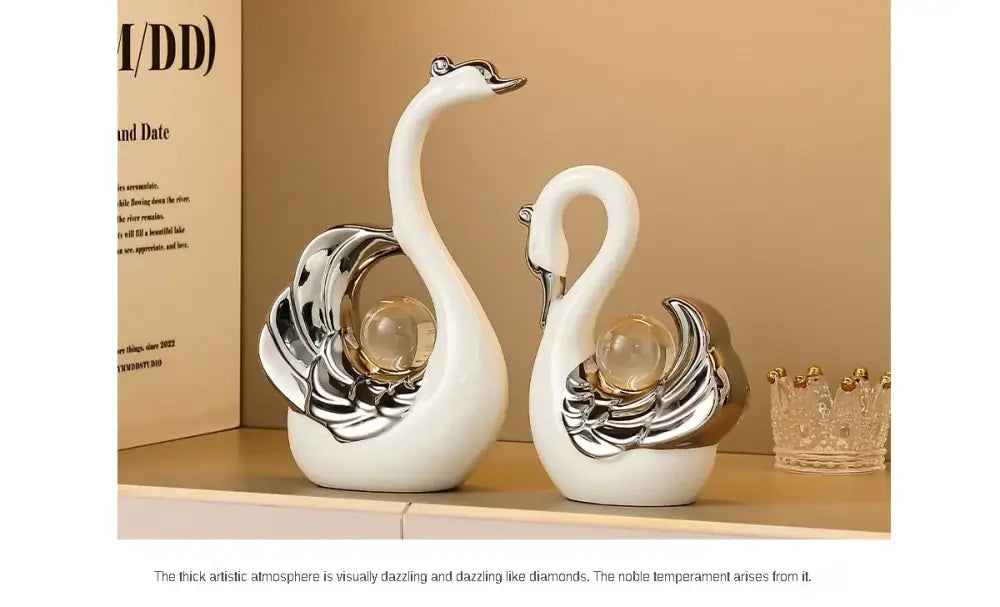 Swan Pair Sculpture – Elegant Ceramic Accent Set for Home Decor