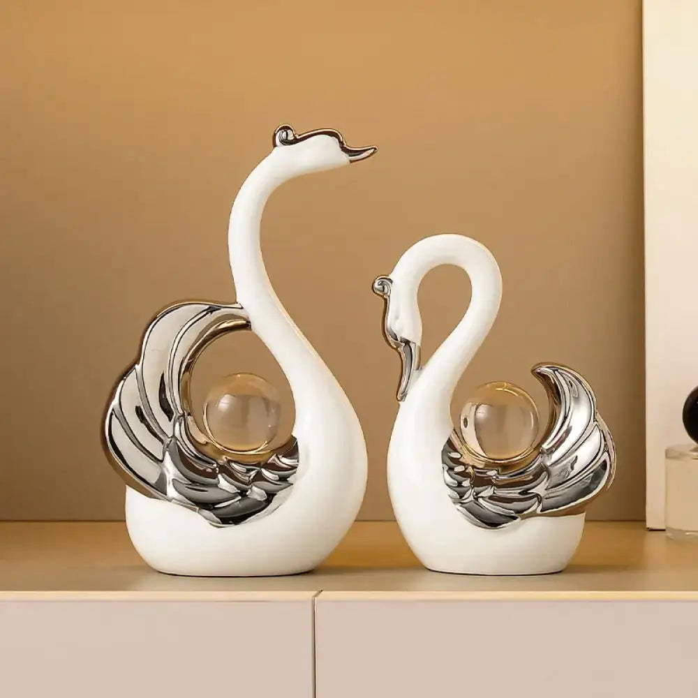 Swan Pair Sculpture – Elegant Ceramic Accent Set for Home Decor