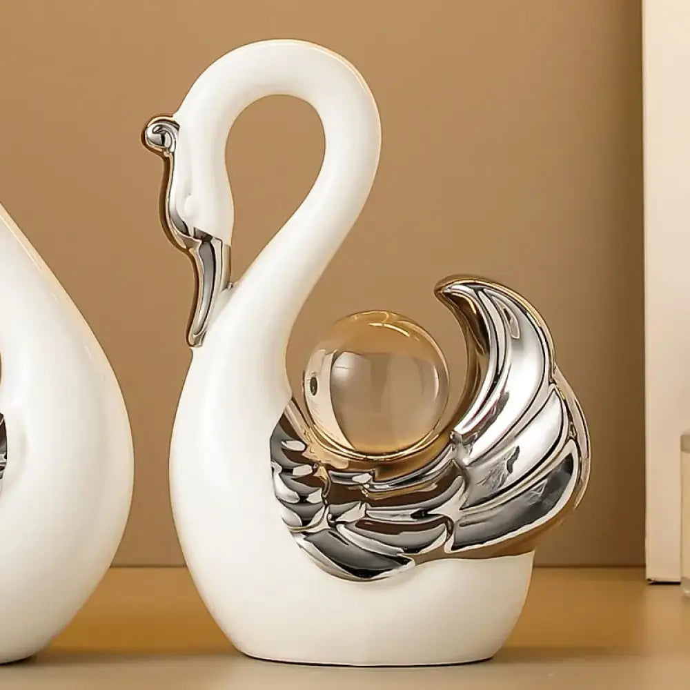 Swan Pair Sculpture – Elegant Ceramic Accent Set for Home Decor