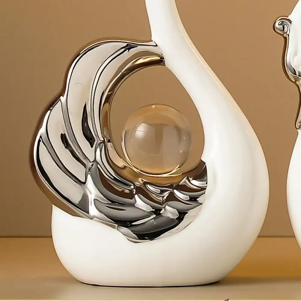 Swan Pair Sculpture – Elegant Ceramic Accent Set for Home Decor