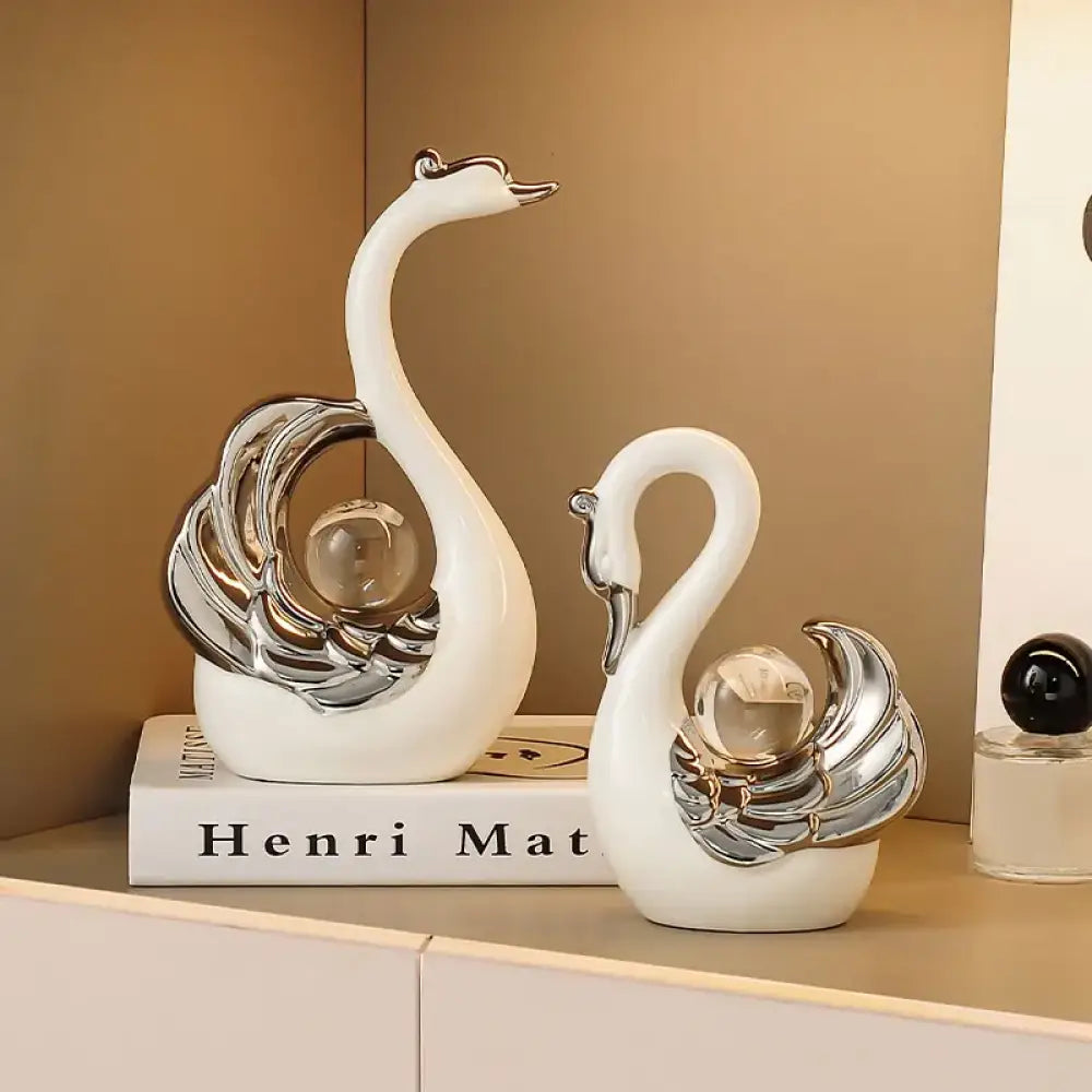 Swan Pair Sculpture – Elegant Ceramic Accent Set for Home Decor