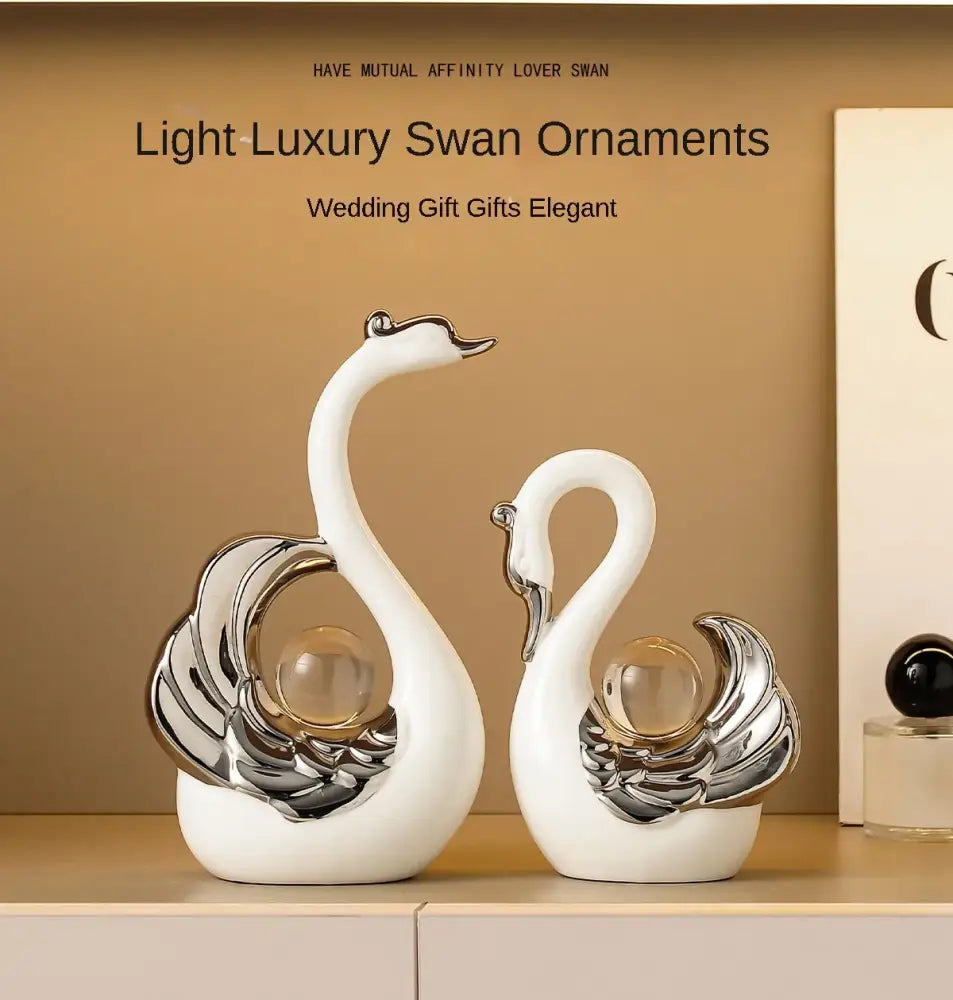 Swan Pair Sculpture – Elegant Ceramic Accent Set for Home Decor