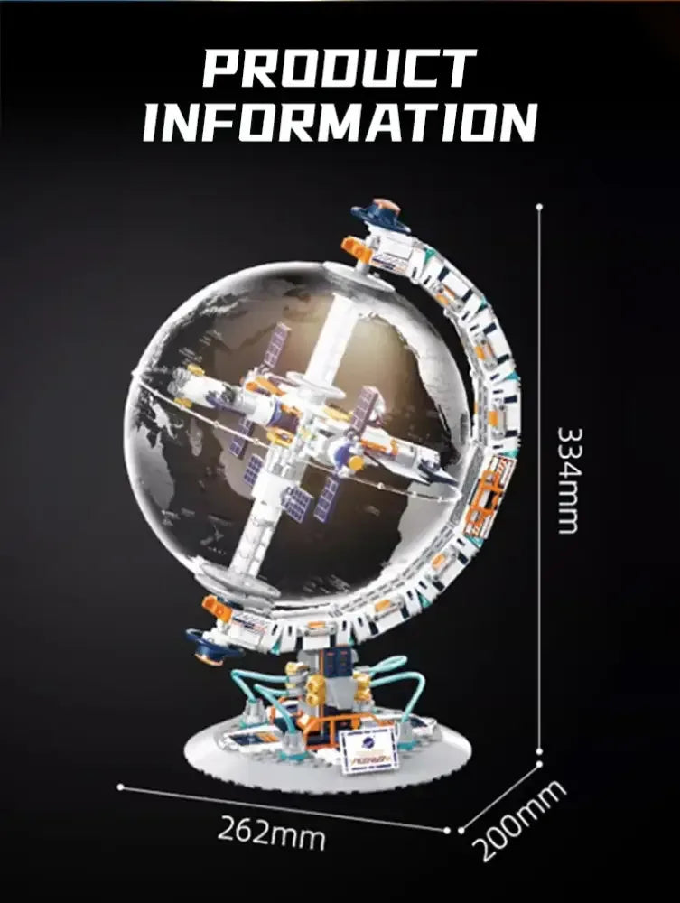 Transparent Globe Space Station Building Blocks High Tech Construction Brick Set