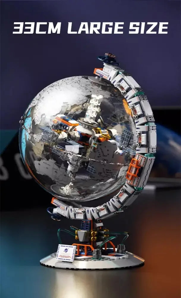 Transparent Globe Space Station Building Blocks High Tech Construction Brick Set
