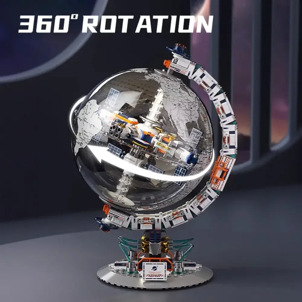 Transparent Globe Space Station Building Blocks High Tech Construction Brick Set