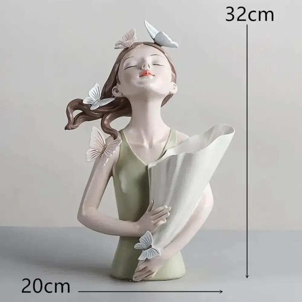 Cute creative Bouquet Girl Ornaments Sculpture Statue