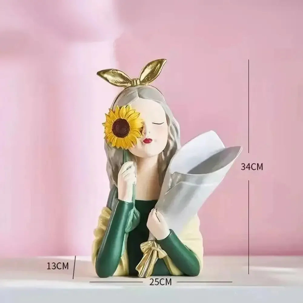 Cute creative Bouquet Girl Ornaments Sculpture Statue