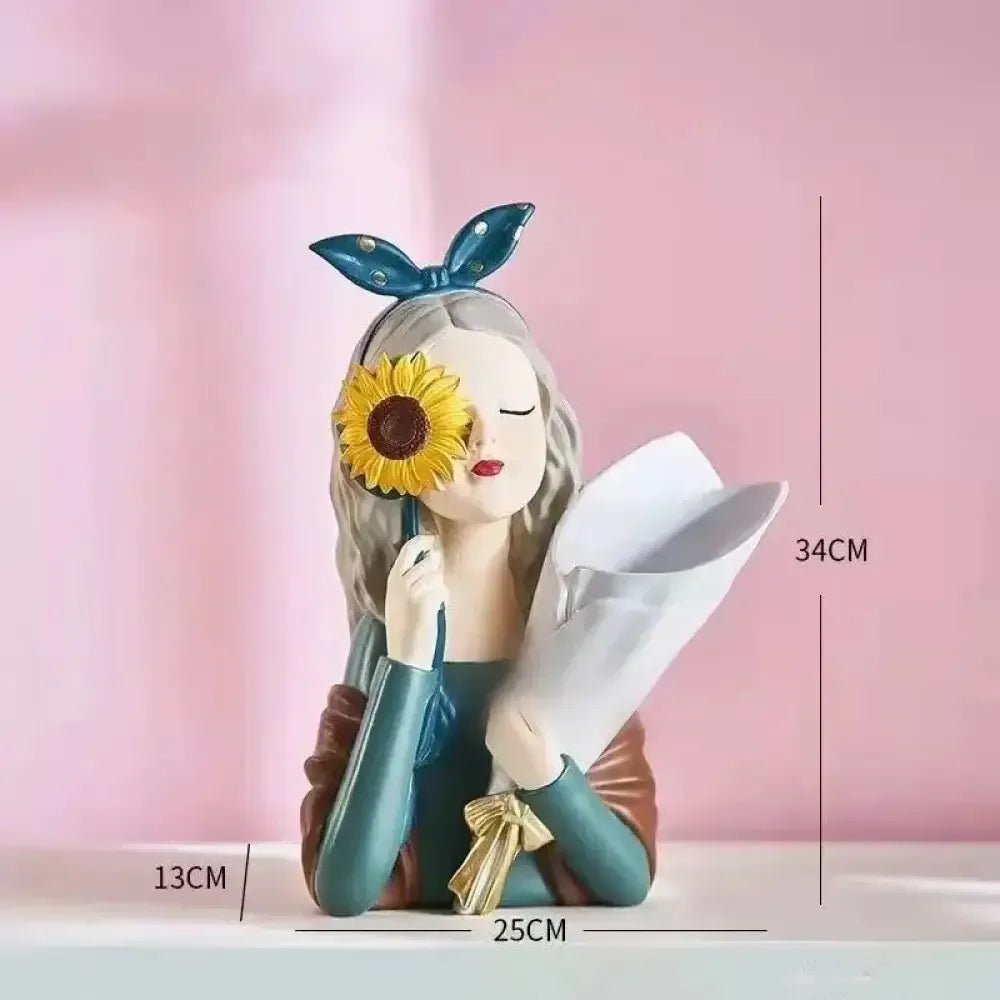 Cute creative Bouquet Girl Ornaments Sculpture Statue