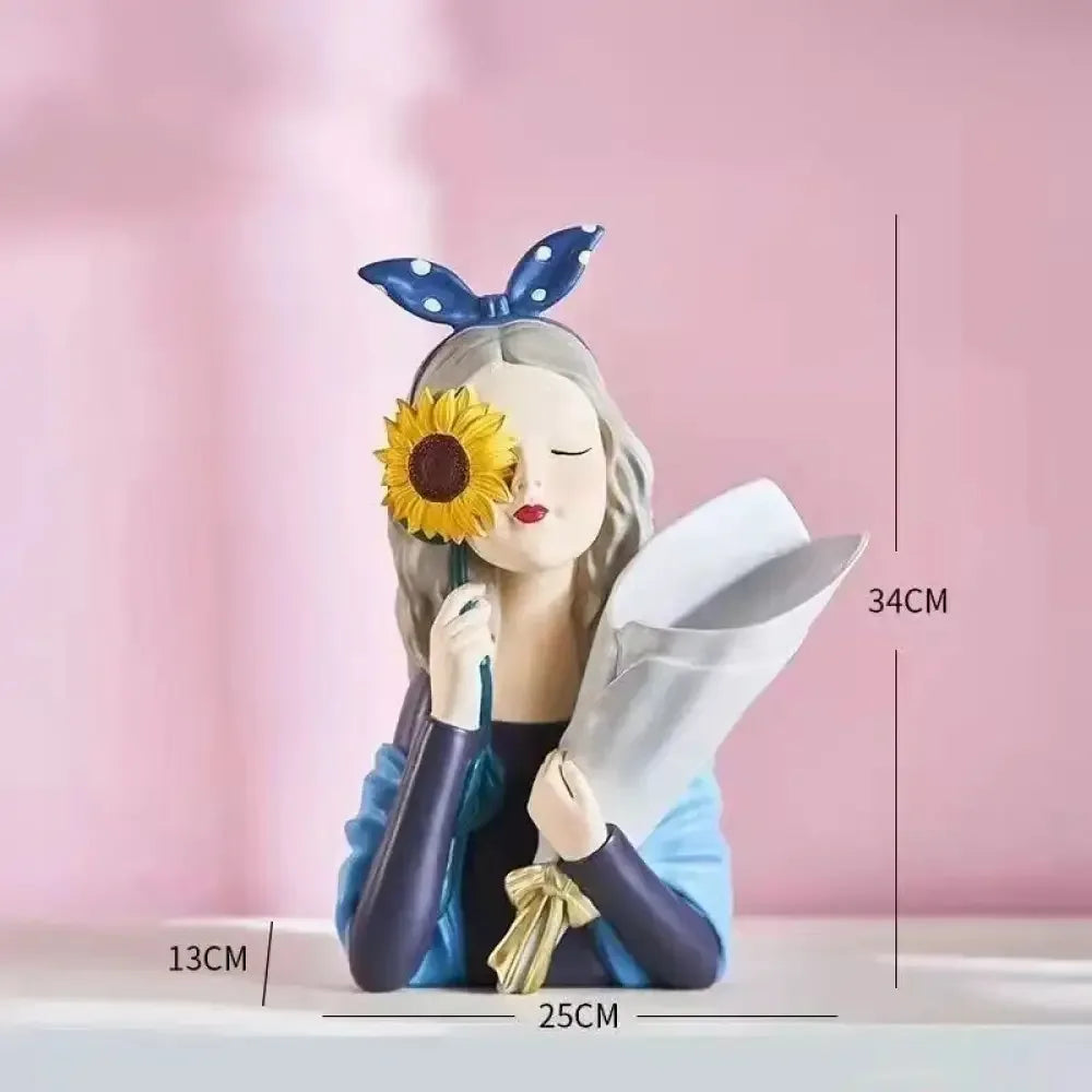Cute creative Bouquet Girl Ornaments Sculpture Statue