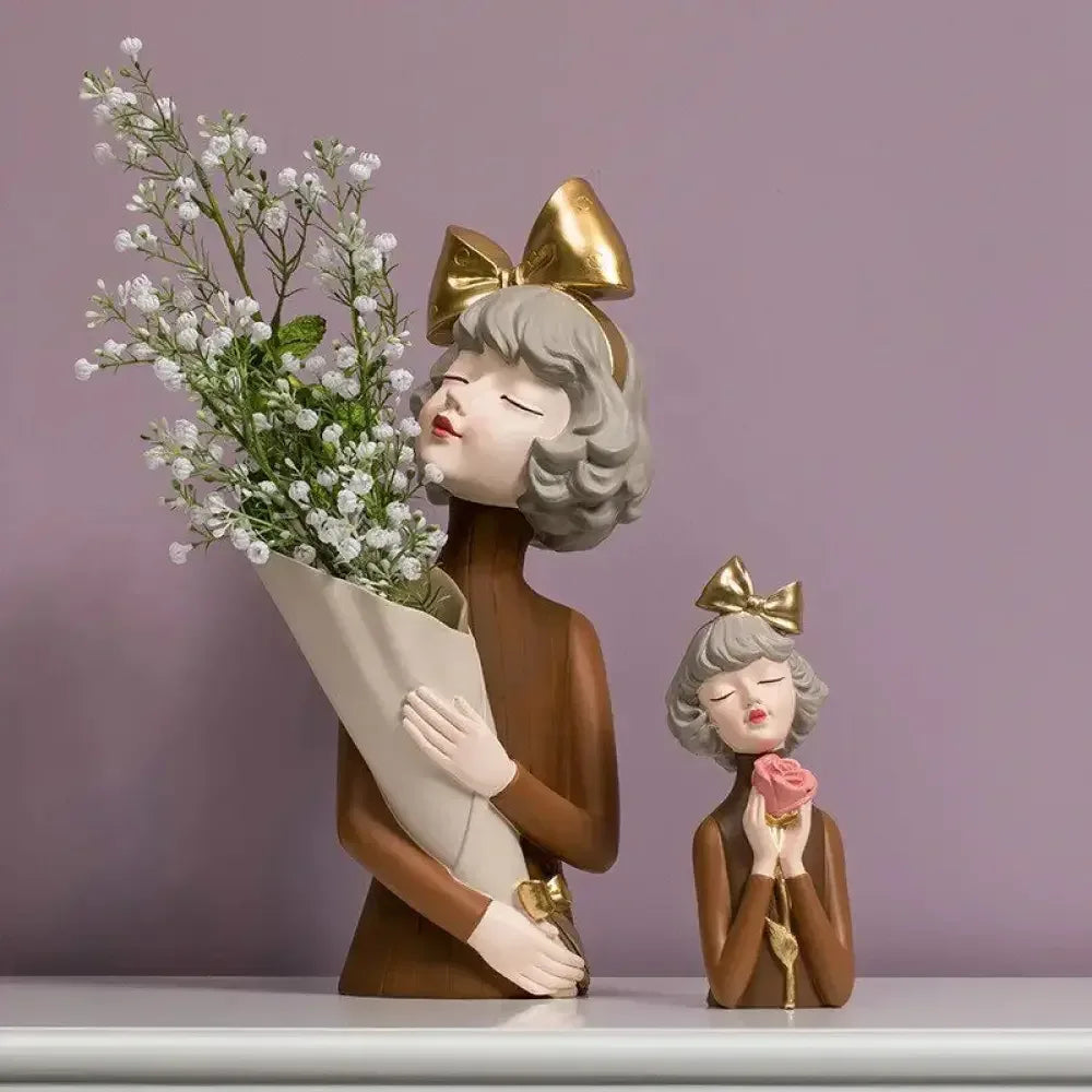 Cute creative Bouquet Girl Ornaments Sculpture Statue