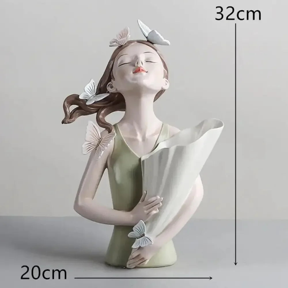 Cute creative Bouquet Girl Ornaments Sculpture Statue