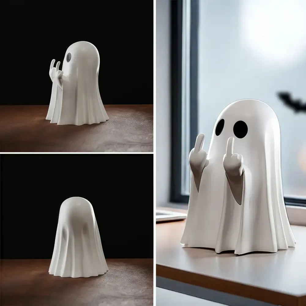 Cute Middle Finger Ghost Statue Funny Halloween Decor & Centerpiece