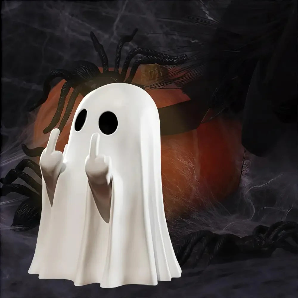 Cute Middle Finger Ghost Statue Funny Halloween Decor & Centerpiece