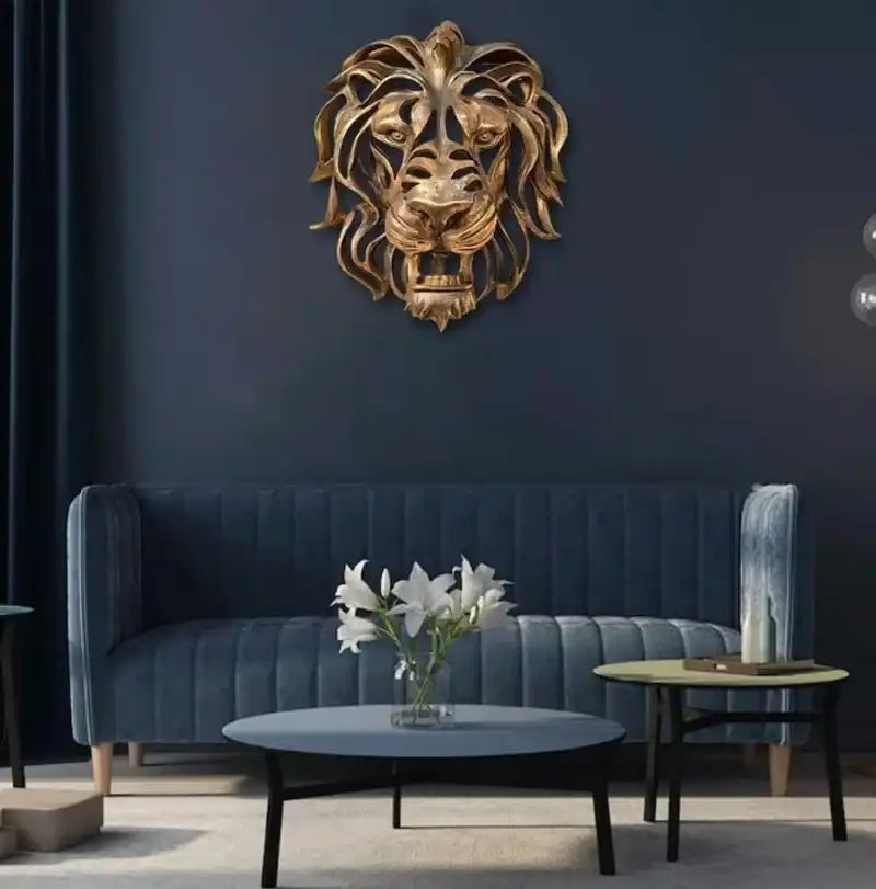 Gold Lion Head Wall Sculpture - Large Luxury Resin Art Decor