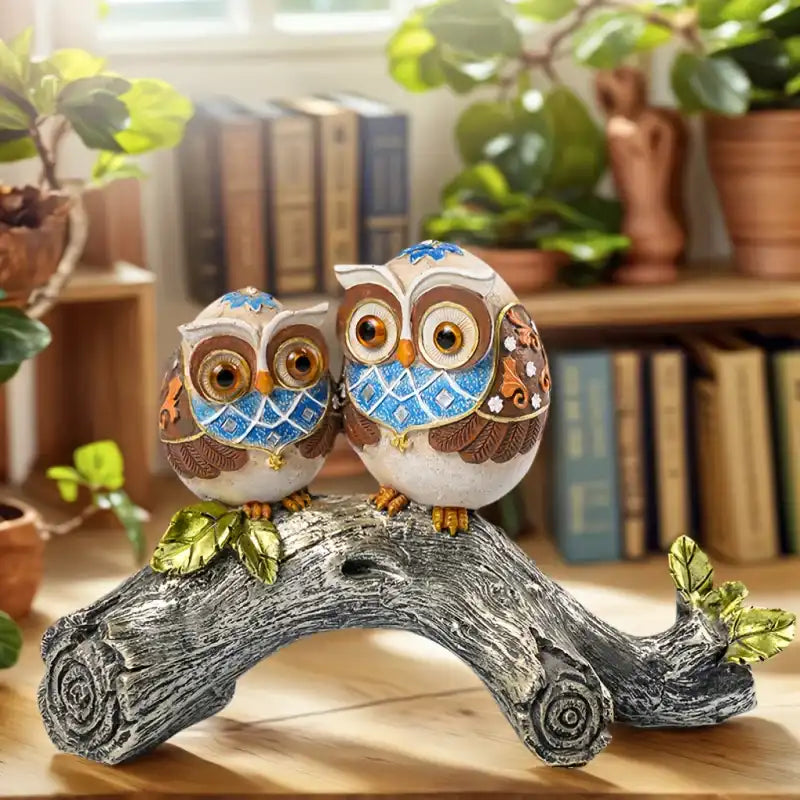 Handmade Owl Couple Resin Statue