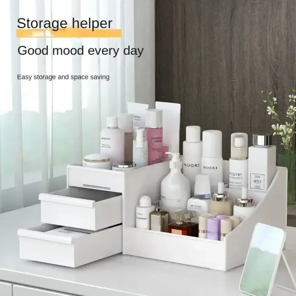 Desktop Cosmetics Storage Box | Large Capacity Desk & Dressing Table Organizer for Skincare & Makeup