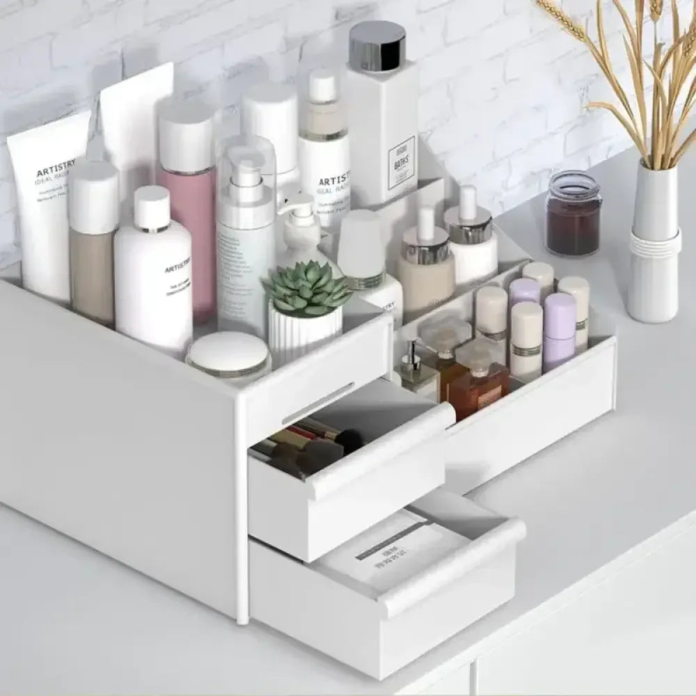 Desktop Cosmetics Storage Box | Large Capacity Desk & Dressing Table Organizer for Skincare & Makeup