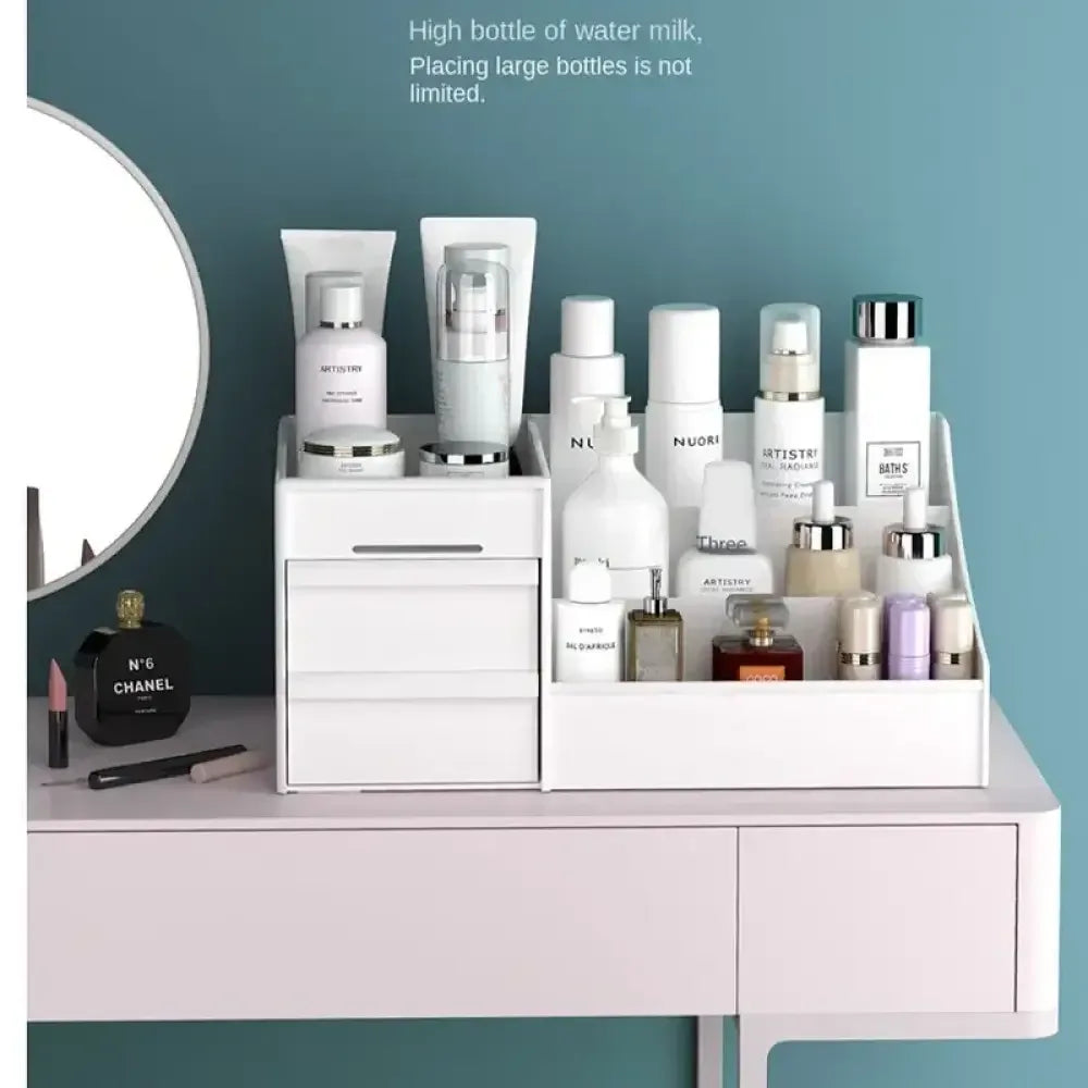 Desktop Cosmetics Storage Box | Large Capacity Desk & Dressing Table Organizer for Skincare & Makeup