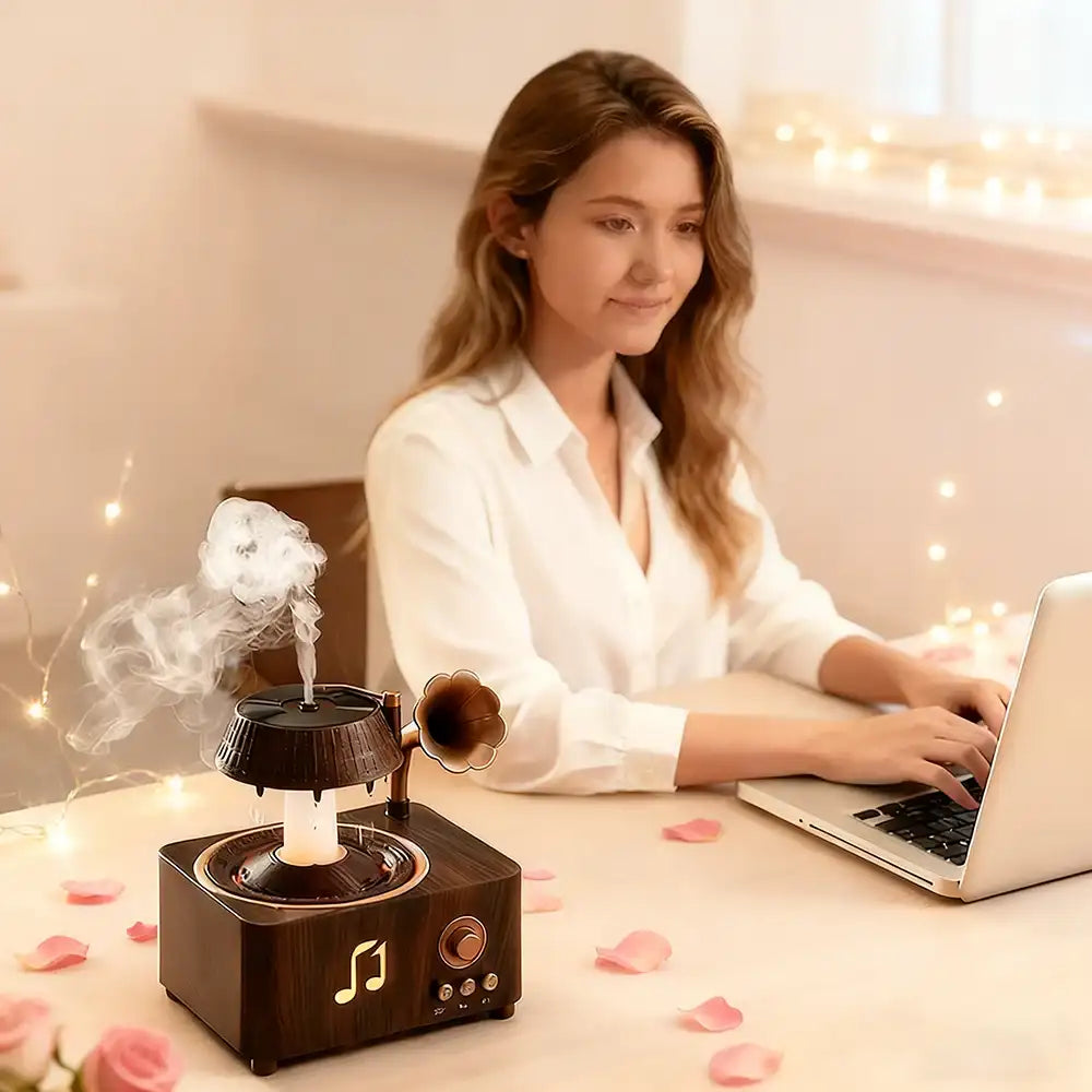 Retro Gramophone Raindrop Aroma Diffuser - Bluetooth Speaker