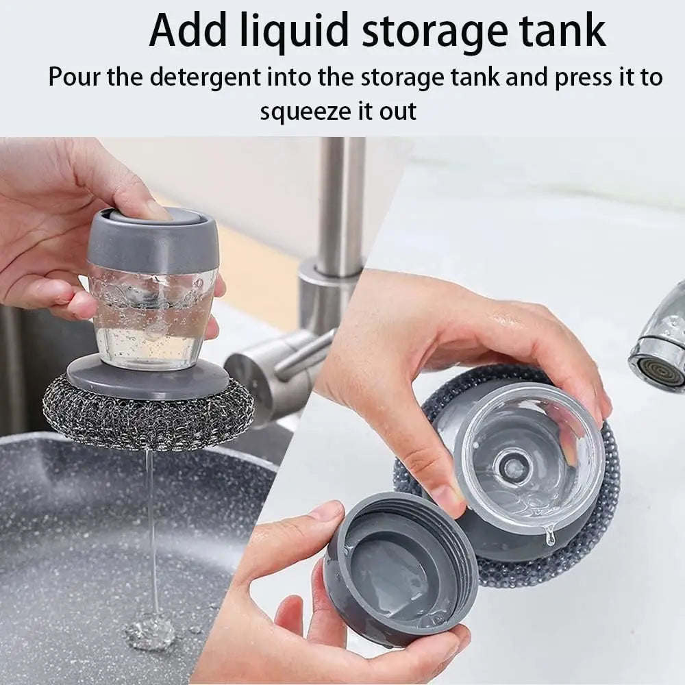 Soap Dispensing Palm Scrubber – Pot & Pan Cleaner with PET Refill Balls