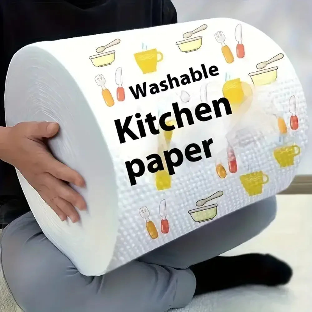 Disposable Kitchen Lazy Cloth 1-Roll (400 Sheets) | Washable, Dry & Wet Dual-Use, Non-Stick Oil Towel